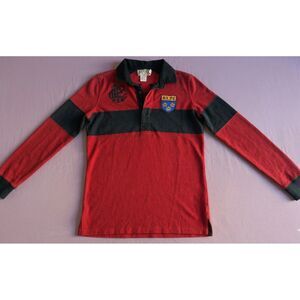VINTAGE Rugby by Ralph Lauren Red/Black Striped Polo (Y2K, Size L)